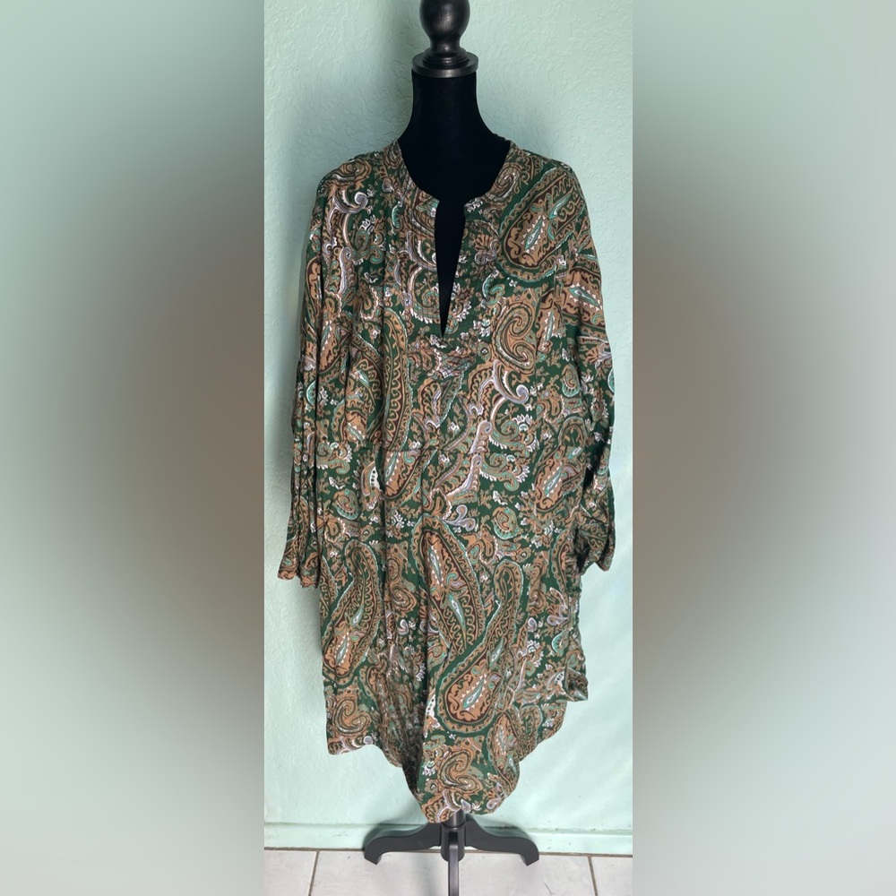 eShakti Paisley Tunic with Green and Brown Accents